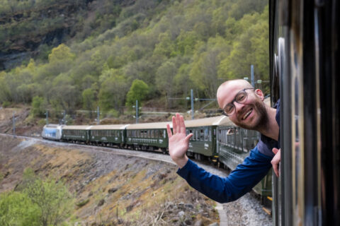 Pål waving hi from Flam train ride