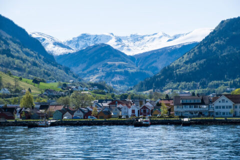 View of the Vikøyri village from the Sognefjord.